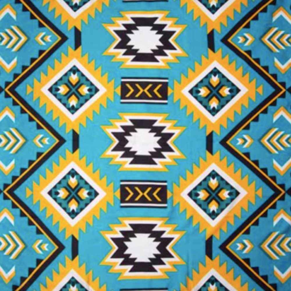 Wyoming Traders Wild Rag Southwest Print Teal / Gold 100% Silk Scarf - 34.5"
